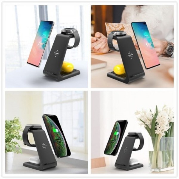 3 in 1 Fast Charging Station Wireless Charger Stand Wireless Quick Charge Dock for Phone Holder (Max 10W) Compatible with Mobile