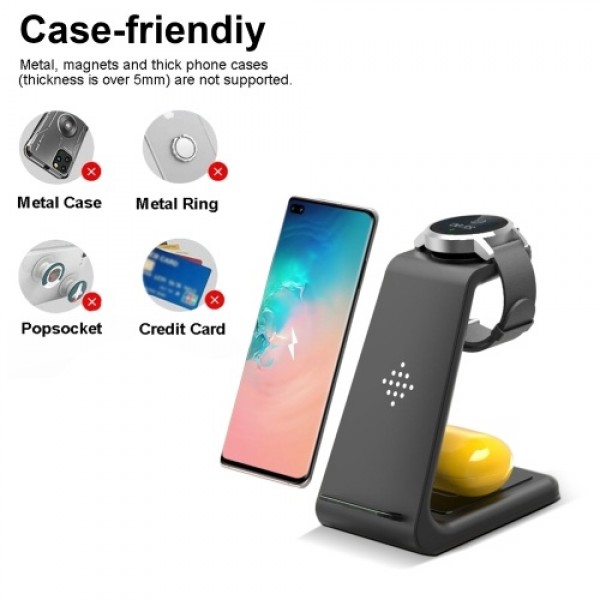 3 in 1 Fast Charging Station Wireless Charger Stand Wireless Quick Charge Dock for Phone Holder (Max 10W) Compatible with Mobile