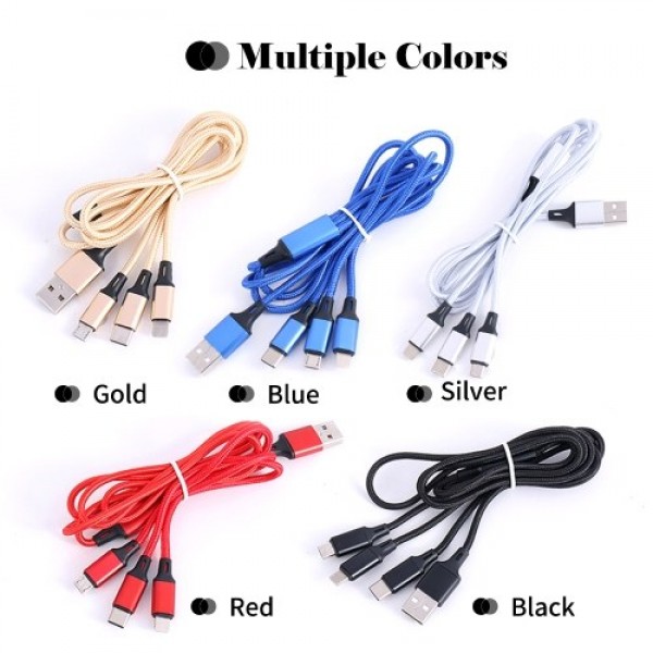 3-in-1 Charging Cord Nylon Braided Universal USB C...