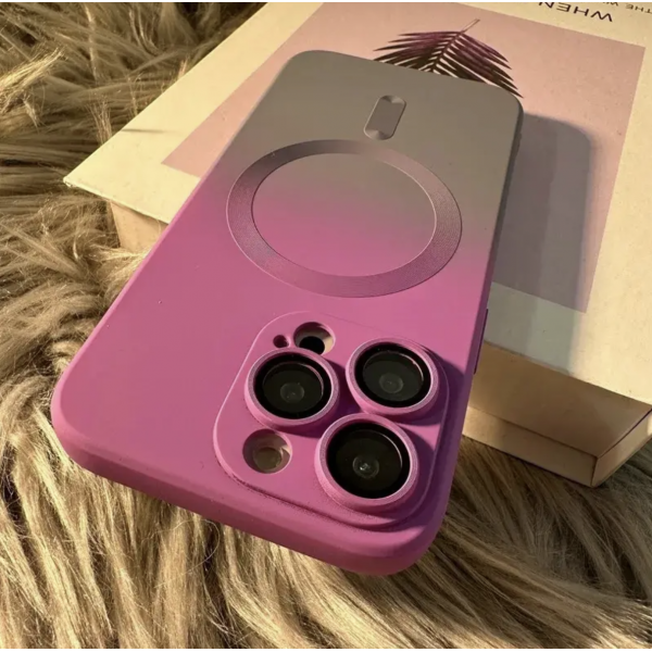 Gradient Magnetic Liquid Silicone Case for iPhone 14 Precision Hole Lens Case Purple